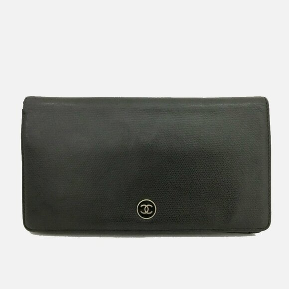 CHANEL Coco Button Leather Bifold Wallet Black France - Picture 1 of 8